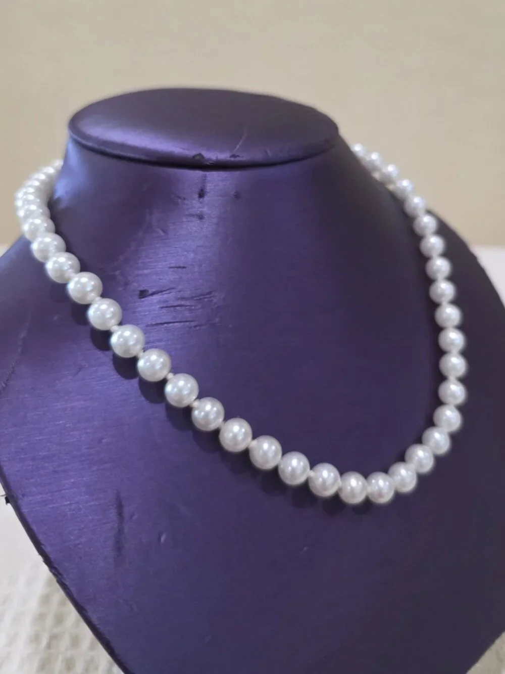 Vintage 7mm Heavy White Faux Pearl Silver Asian Design 925 Clasp 18